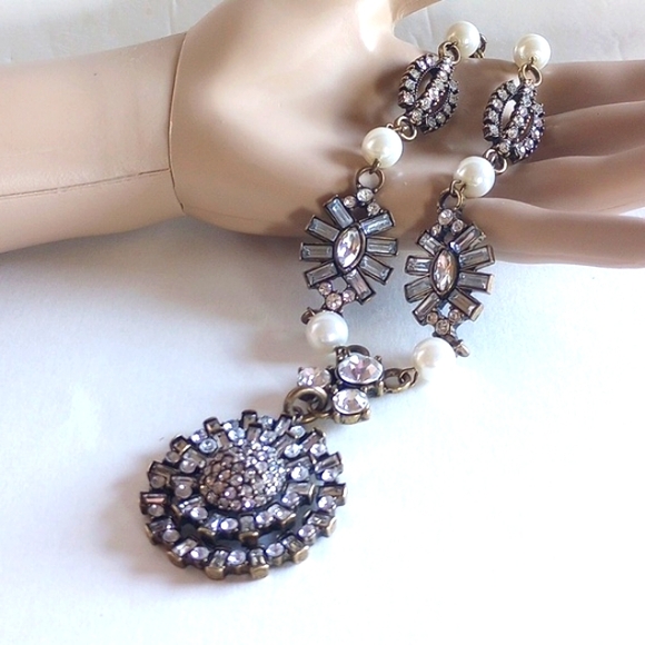 JULES B. NECKLACE FAUX PEARLS CRYSTALS 21"+3" EXTENSION LONG SIGNED - Picture 5 of 8